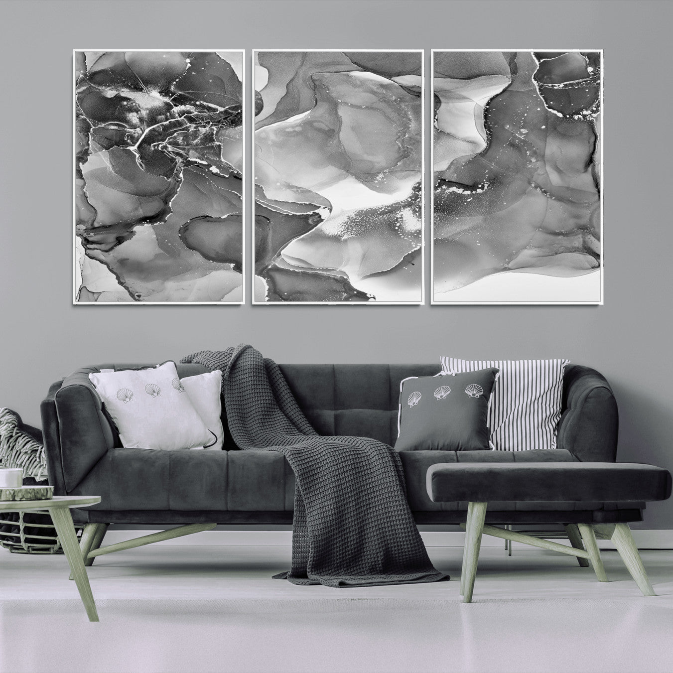 15911-MGV-CV-36X24-Black White Abstract Canvas Wall Art - Fluid Ink Artwork - Modern Luxury Wall Decor for Contemporary