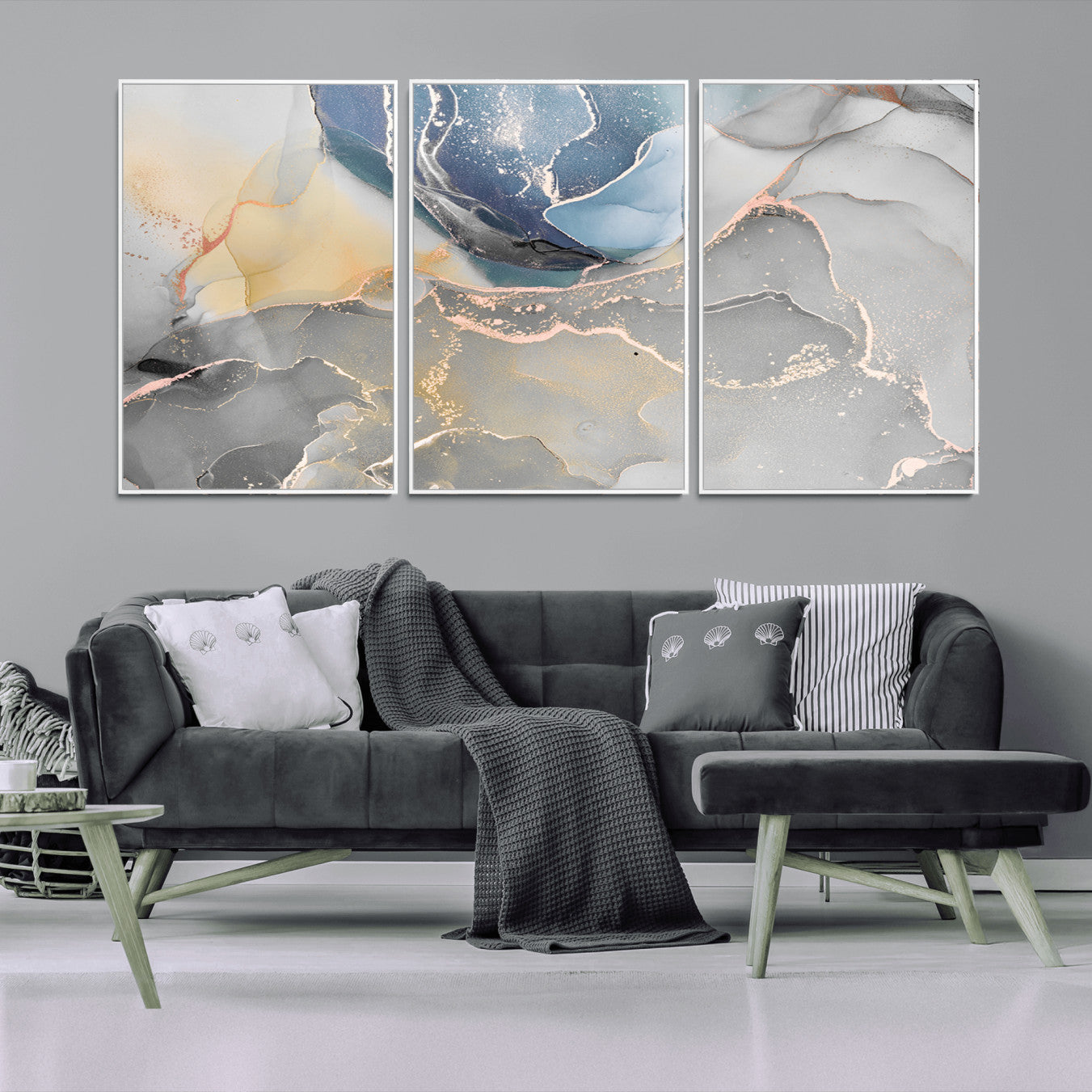 18176-MGV-CV-36X24-Large Abstract Blue and Gold Canvas Wall Art | Fluid Ink Artwork Print | Luxury Wall Decor for
