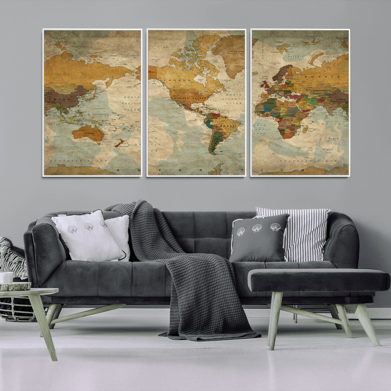 52482-MGV-FC-60X30-3P_White-Push Pin World Map Canvas Print – Framed Travel Tracker Wall Art for Couples, Romantic Anniversary Gift and Elegant Home Decor