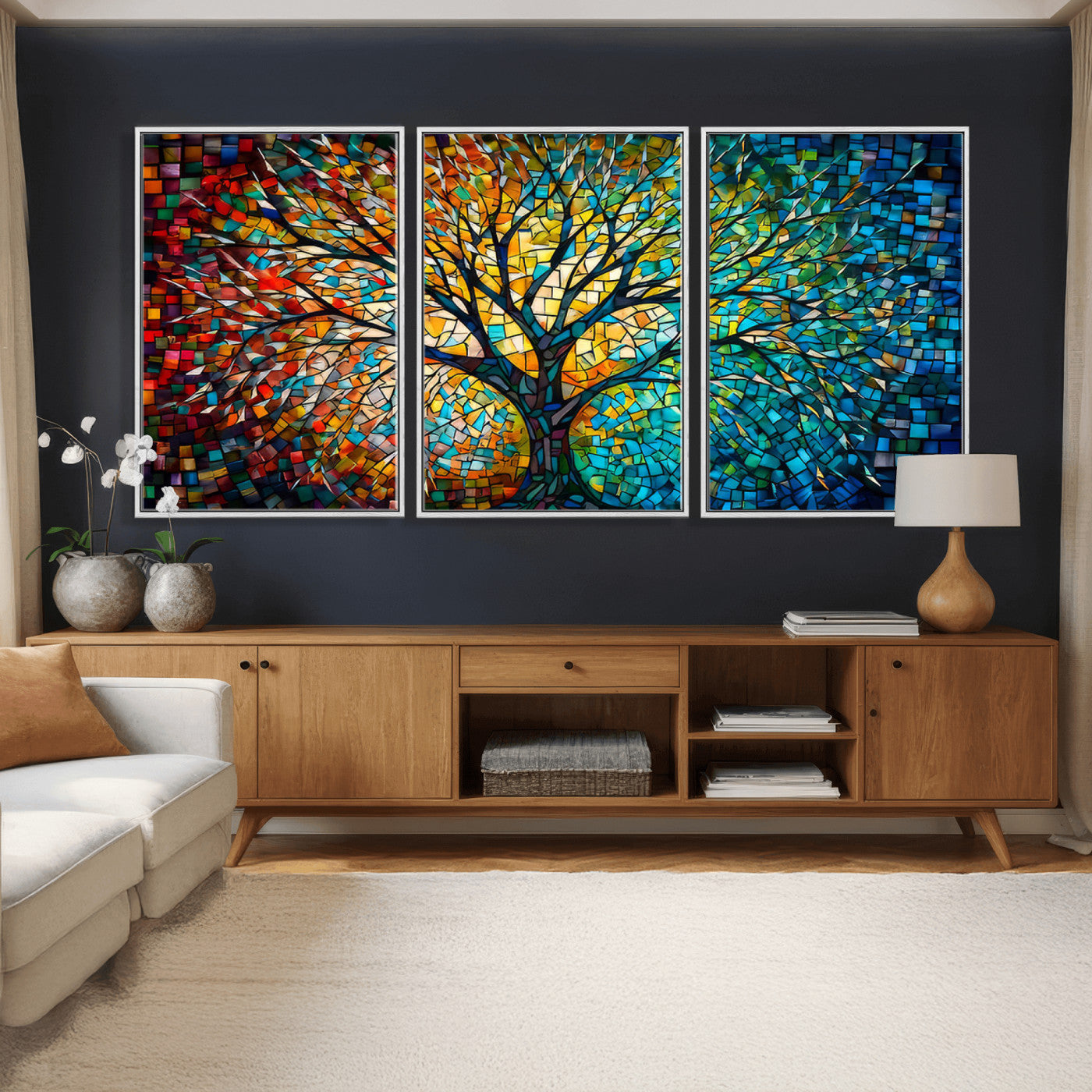 99325-MGV-CV-36X24 - Yggdrasil Tree of Life Wall Art Print Canvas | Mosaic Style 3-Panel Canvas Print