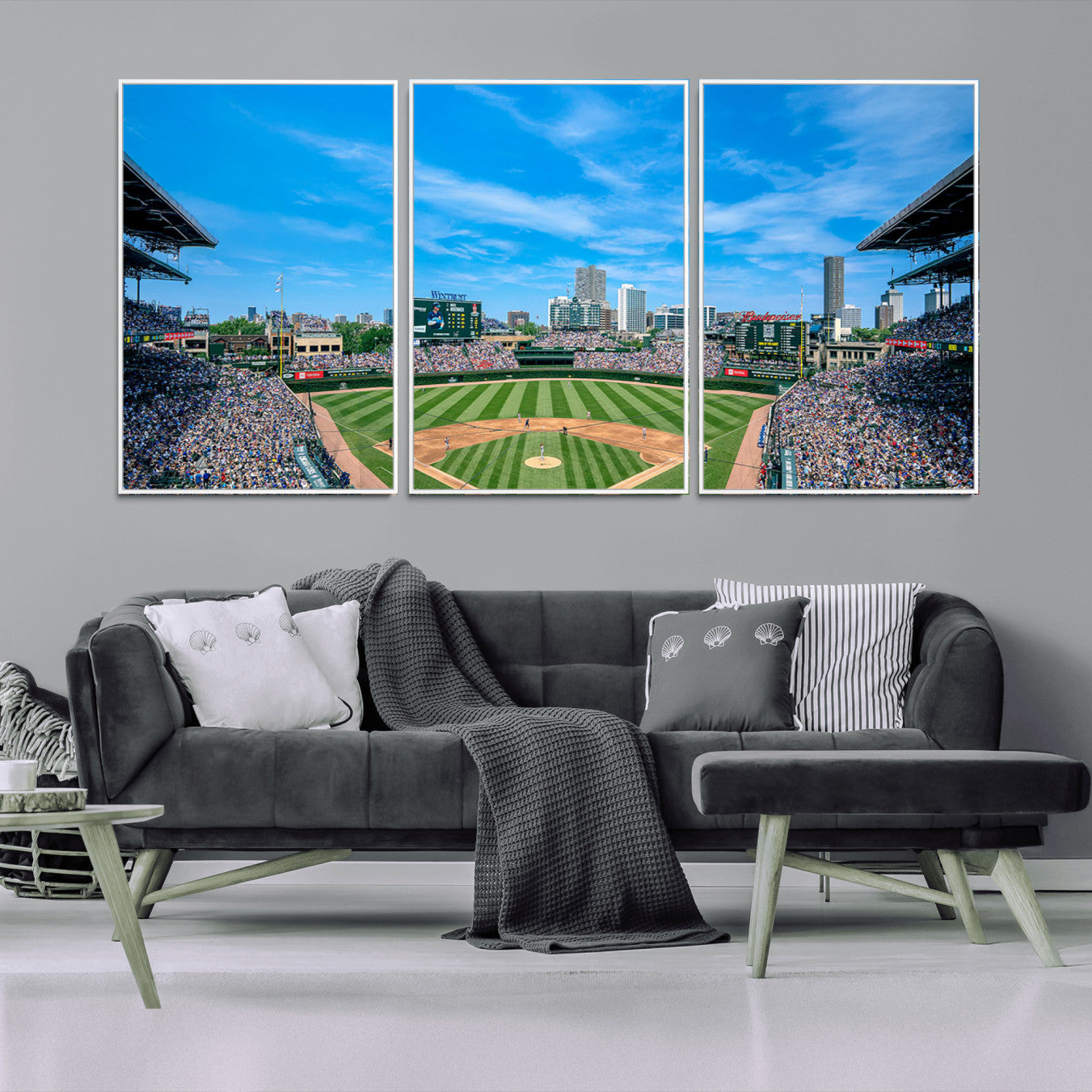 -Wrigley Field Chicago Cubs Panoramic Art Multi Piece Canvas - Iconic Baseball Stadium Print for