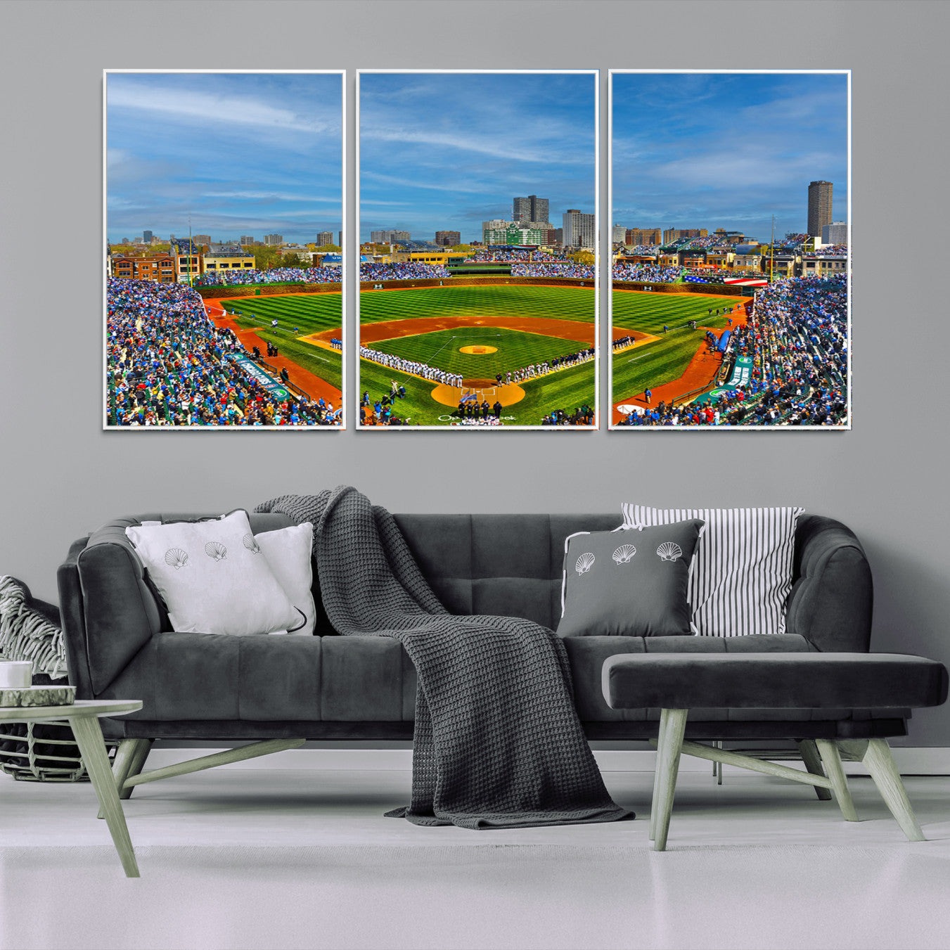 -Wrigley Field Chicago Cubs Panoramic Multi Piece Canvas Wall Art - Iconic Baseball Stadium Canvas