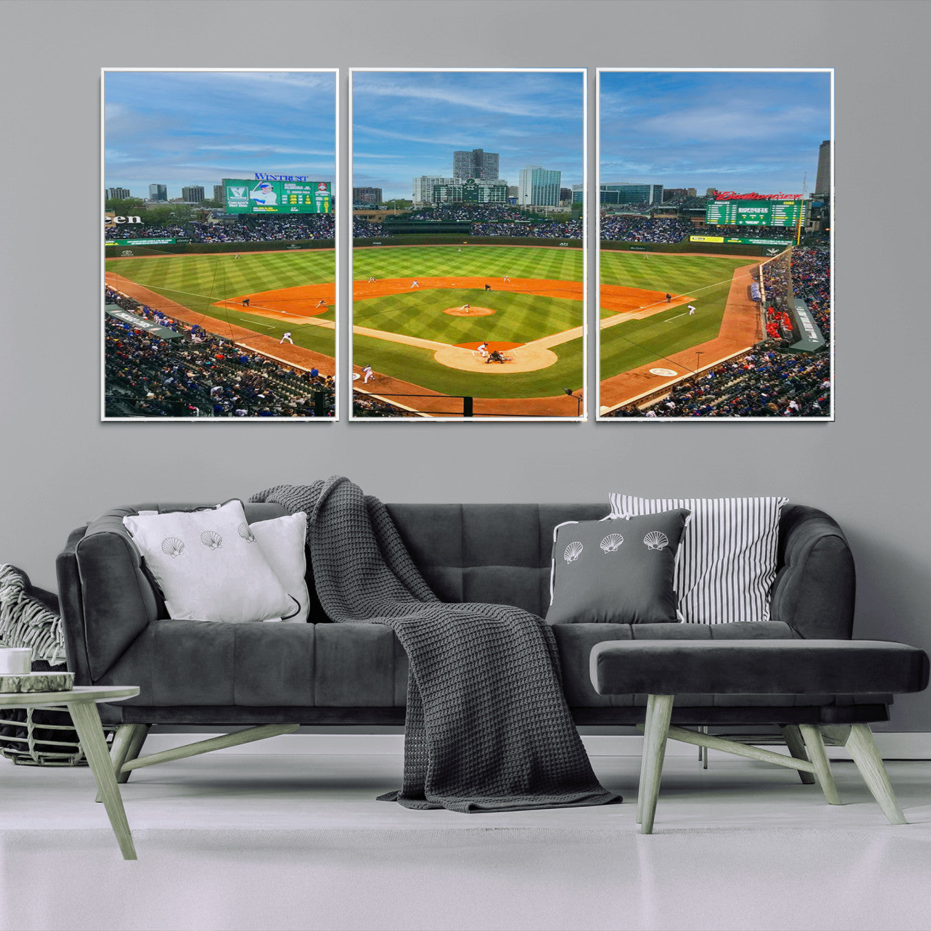 -Wrigley Field Chicago Cubs Panoramic Multi Piece Canvas Wall Art - Iconic Baseball Stadium Print for