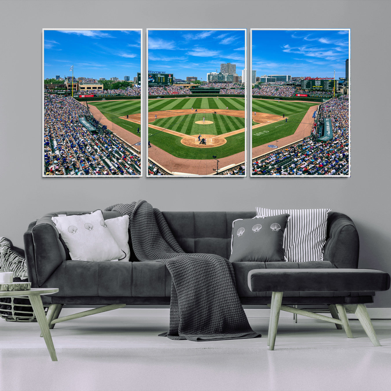 26064-MGV-CV-36X24-Framed Wrigley Field Chicago Cubs Canvas Print – Panoramic Multi-Piece Iconic Baseball Stadium Wall Art for Home, Office