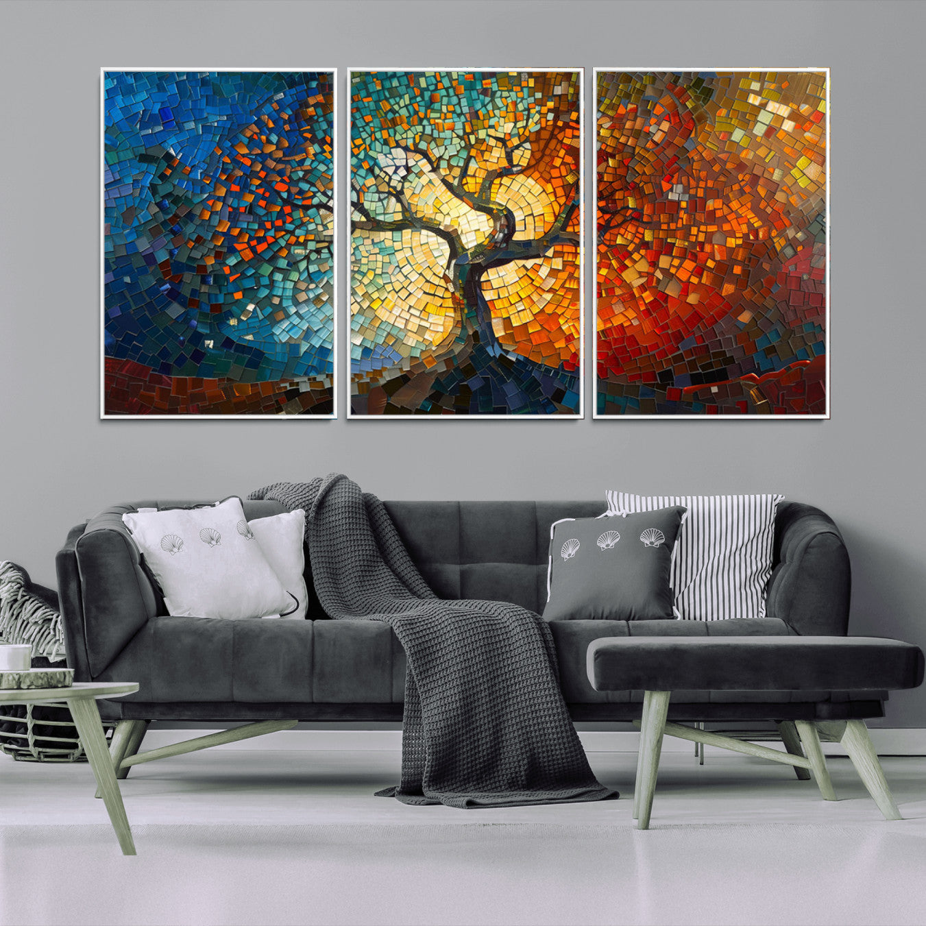 66056-MGV-CV-36X24-Mosaic Tree Canvas Wall Art Canvas Print – Vibrant Stained Glass-Inspired Tree of Life - Ready to