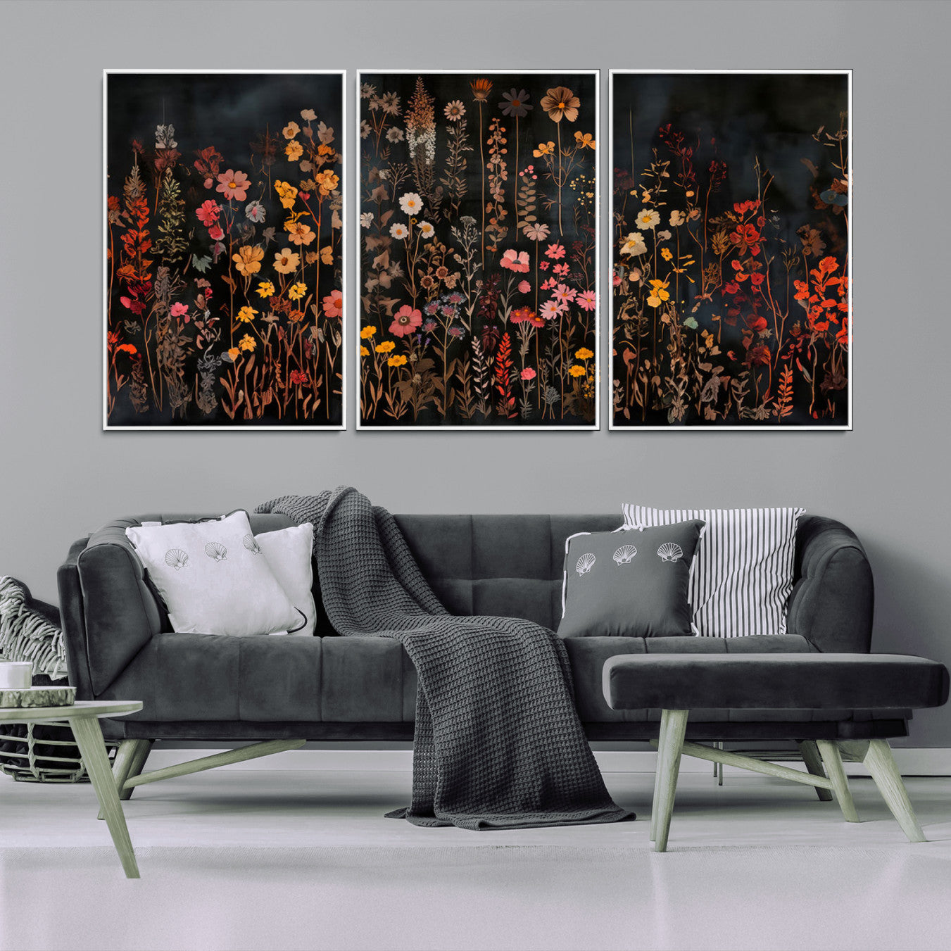 -Dark Floral Canvas Wall Art - Moody Botanical Flower Print - Rustic Floral Wall Decor for Home -