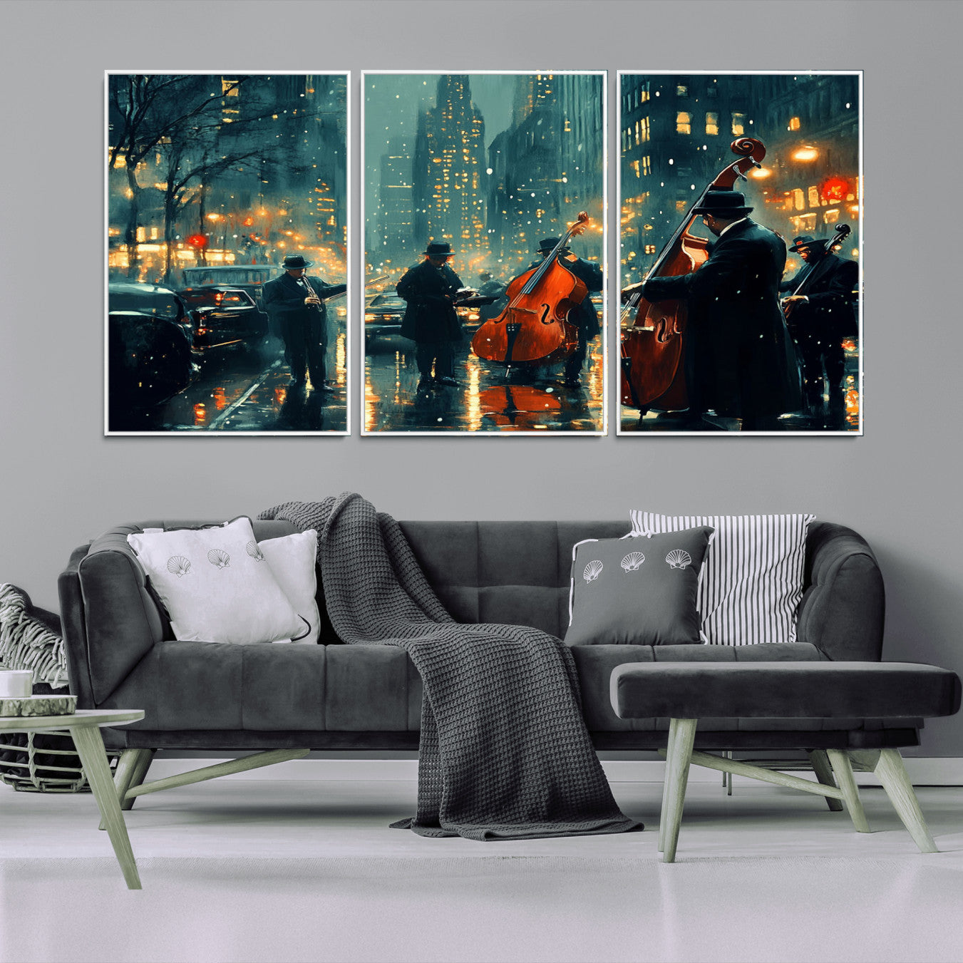 53391-MGV-FC-60X30-3P_White-African American Jazz Art Print - Framed Abstract Music Canvas - Colorful Instrument Poster for