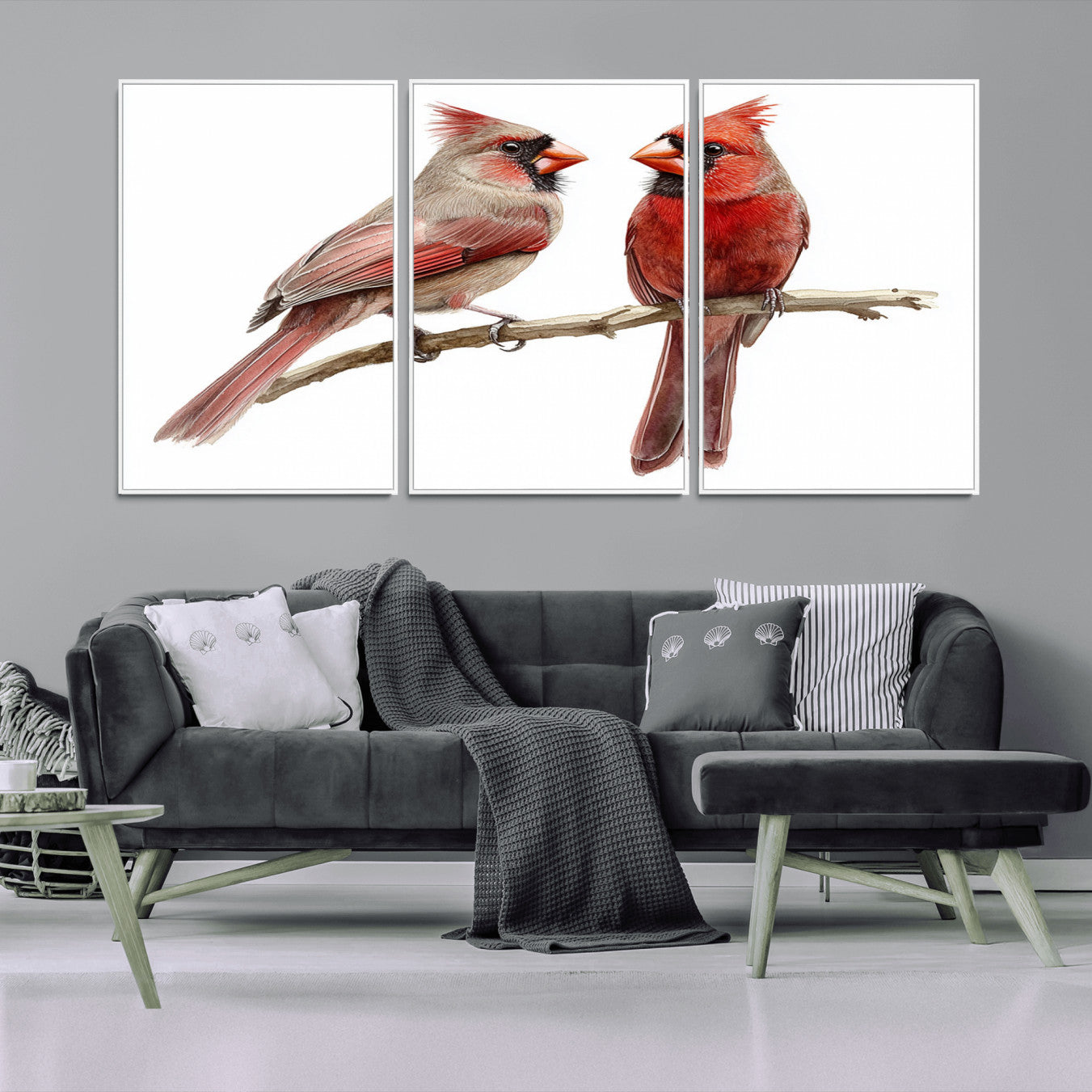 -Cardinal Bird Canvas Wall Art - Male and Female Cardinal Print - Abstract Bird Wall Decor for Home -