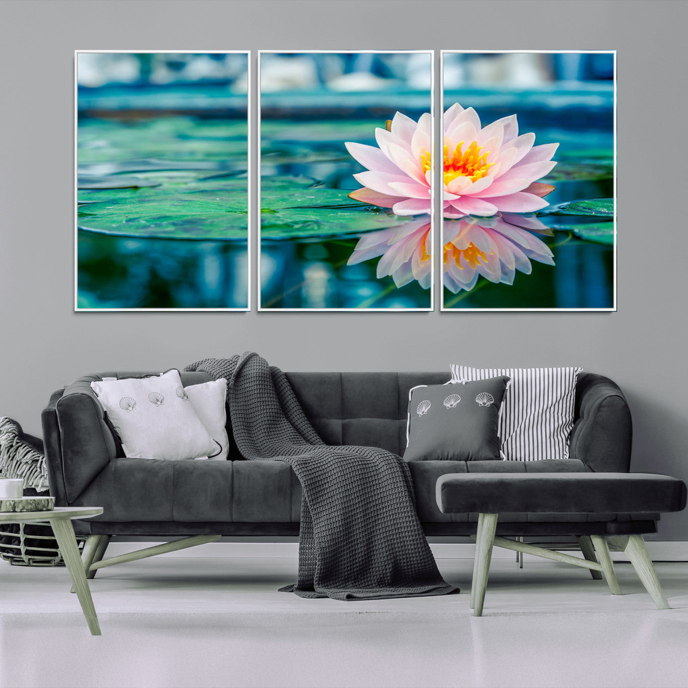 MGV-FC-60X30-3P - Lotus Flower Wall Art Canvas Print, Water Lily Large Wall Art Canvas Print for Yoga Room Decor,