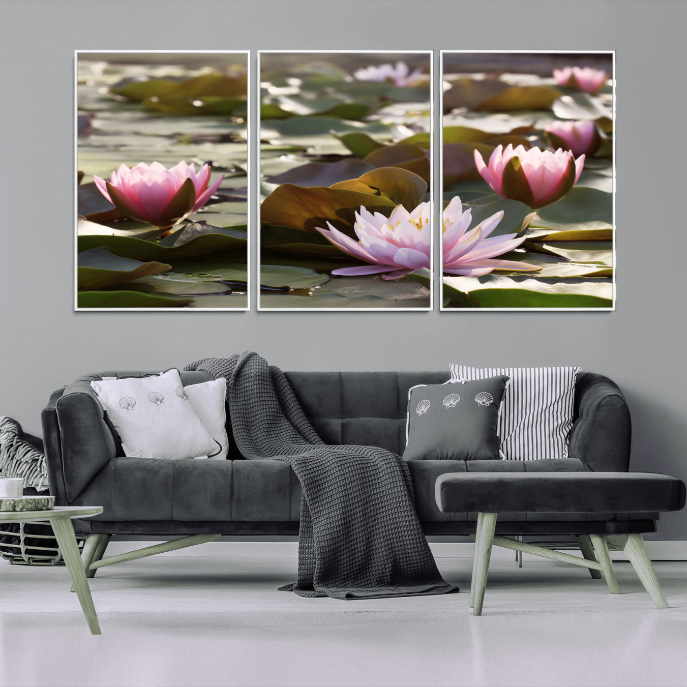 MGV-FC-60X30-3P - Lotus Flower Wall Art Canvas Print, Water Lily Large Wall Art Canvas Print for Yoga Room Decor,