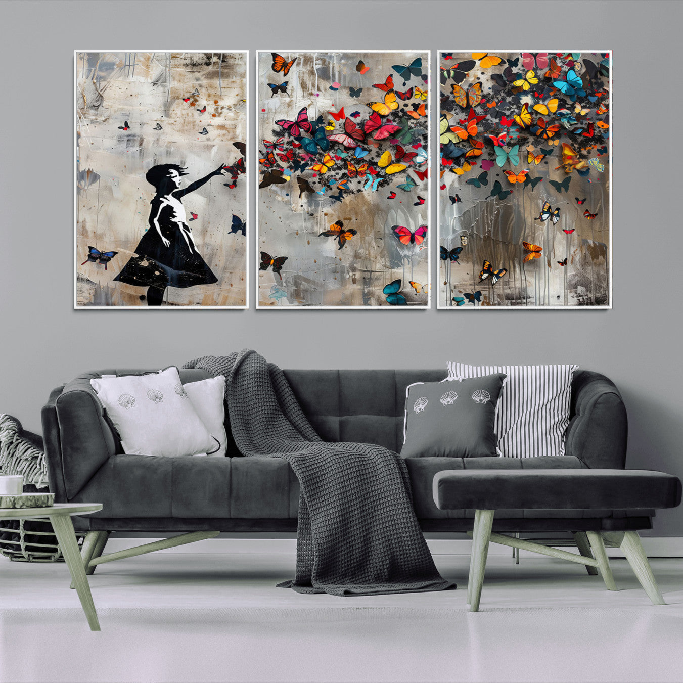 -Banksy Butterfly Girl Wall Art – Modern Graffiti Canvas Print, Contemporary Street Art Decor for Home or Office
