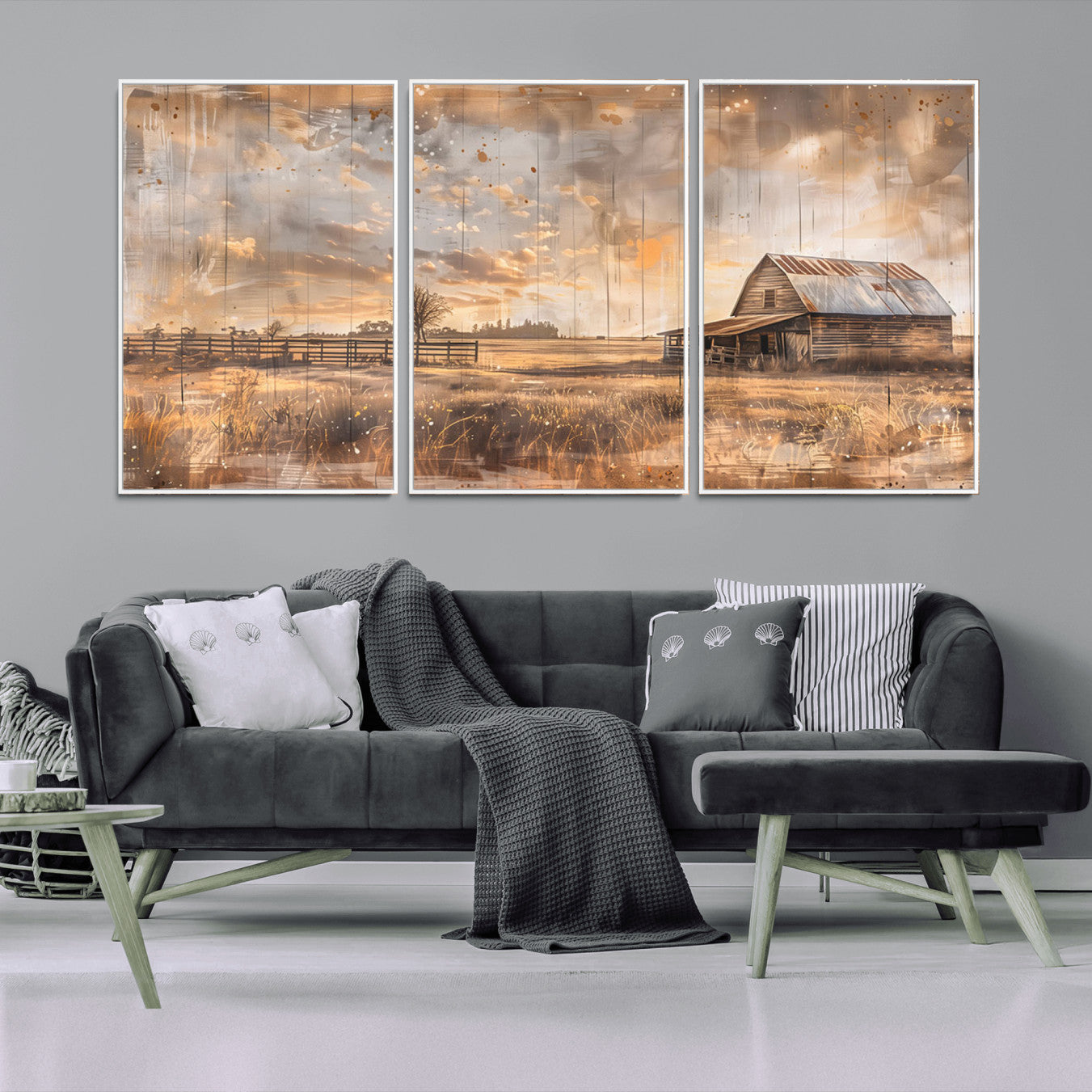 FARM2-MGV-CV-36X24-Rustic Farmhouse Wall Art Canvas Print | Barn and Field Canvas Print | Vintage Country Landscape