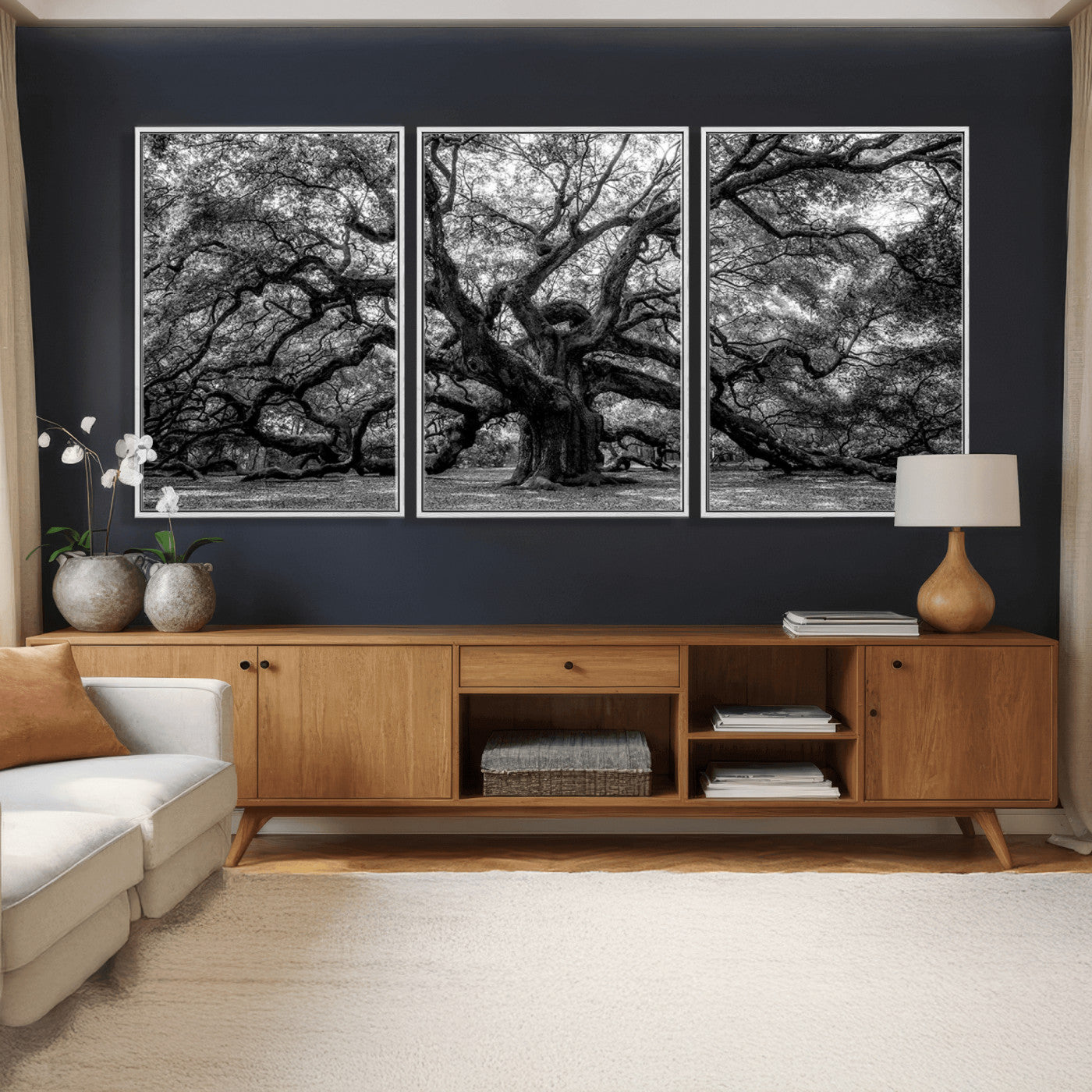 132944706-MGV-CV-36X24 - Black and White Old Angel Oak Tree Wall Art Canvas Print