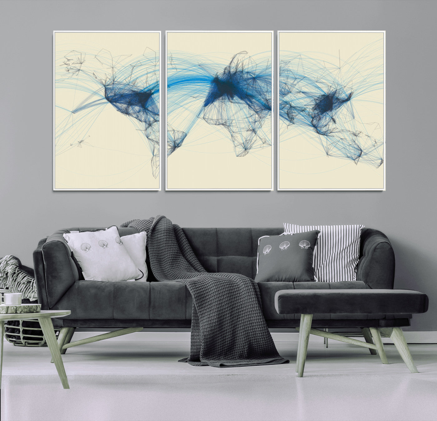 Map-Blue-Contract-MGV-FC-60X30-3P_White-Flight Routes Map Art – Modern Air Traffic World Map Canvas Print with Blue Connections, Framed Wall Art for Office or Home Decor