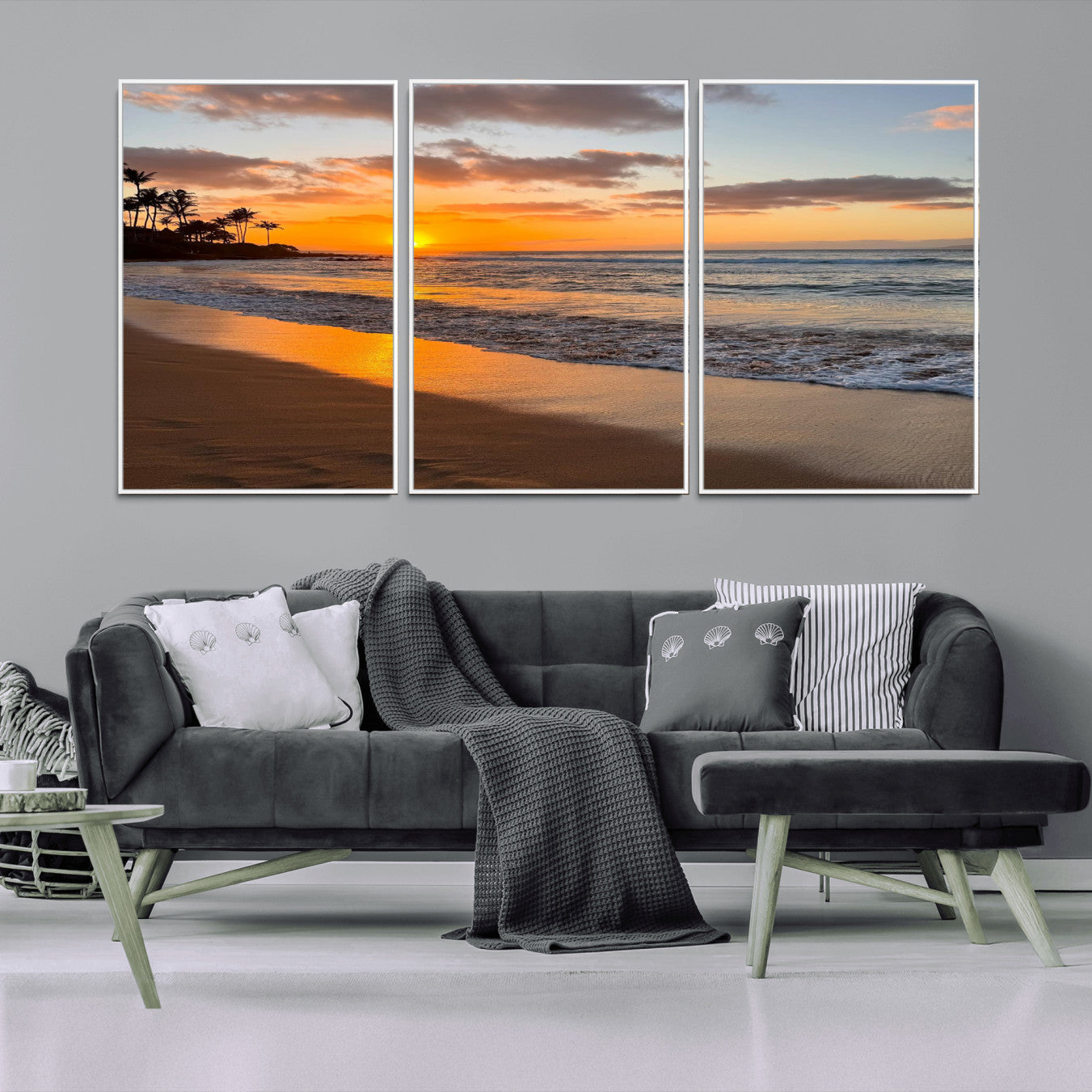 Nadir-MGV-FC-60X30-3P_White-Sunset Wall Art Print - Stunning Beach Sunset Canvas Artwork for Elegant Home or Office Coastal