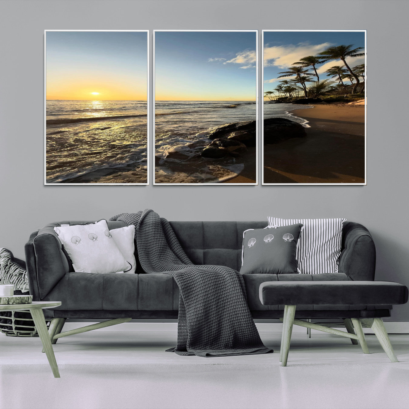 Nadir2-MGV-CV-36X24-Tropical Beach Wall Art - Stunning Ocean Sunset Canvas Print with Palm Tree Design for Relaxing and