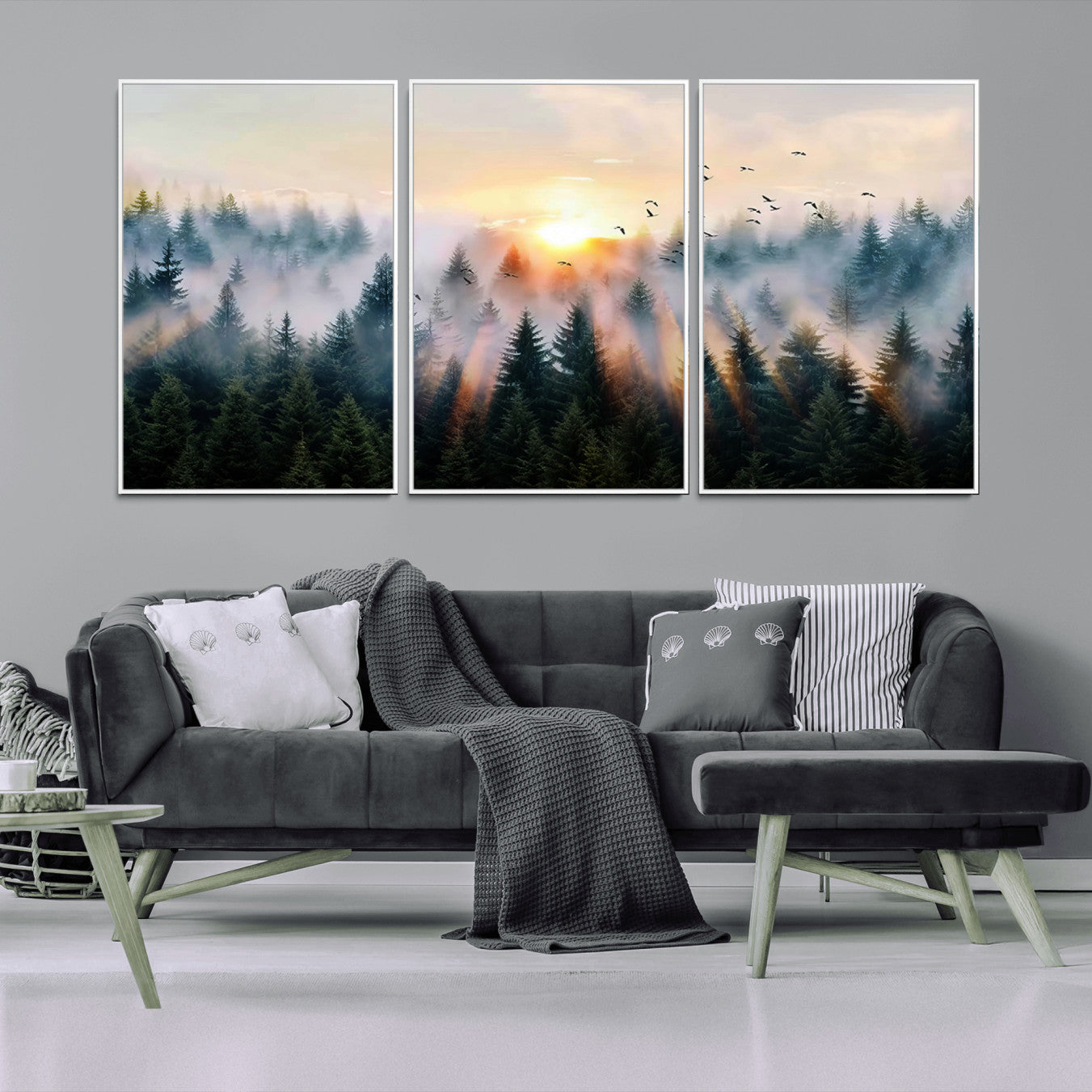 FRSABS1-MGV-CV-36X24-Abstract Forest Wall Art - Serene Nature Canvas Print with Misty Forest Design for Modern Home or