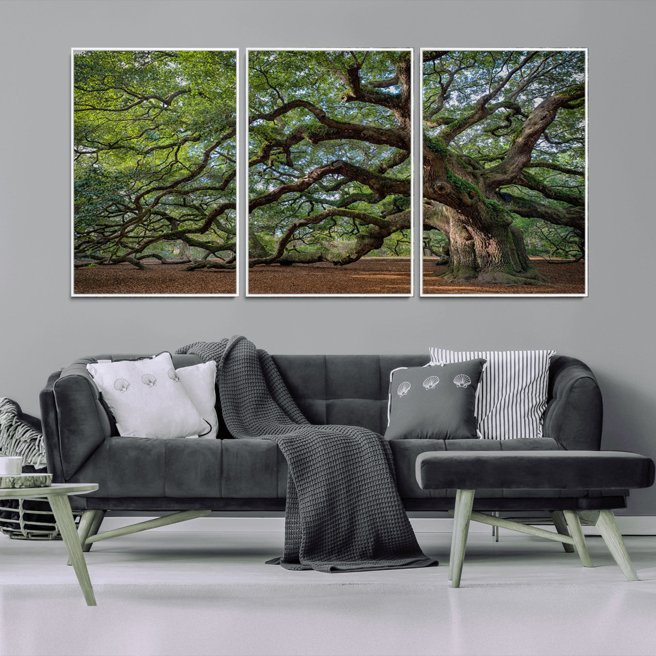 MGV-FC-60X30-3P - Ancient Oak Tree Wall Art – Canvas Print of Expansive Branches Lush Green Canopy, Tranquil Landscape, Majestic Nature Decor for Home or Office