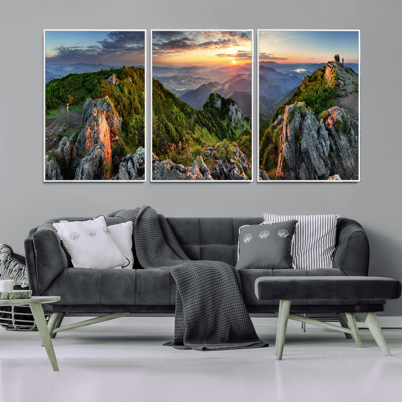 -Mountain Sunset Panoramic Canvas Print – Scenic Wilderness Landscape, Majestic Summit , Multi-Panel