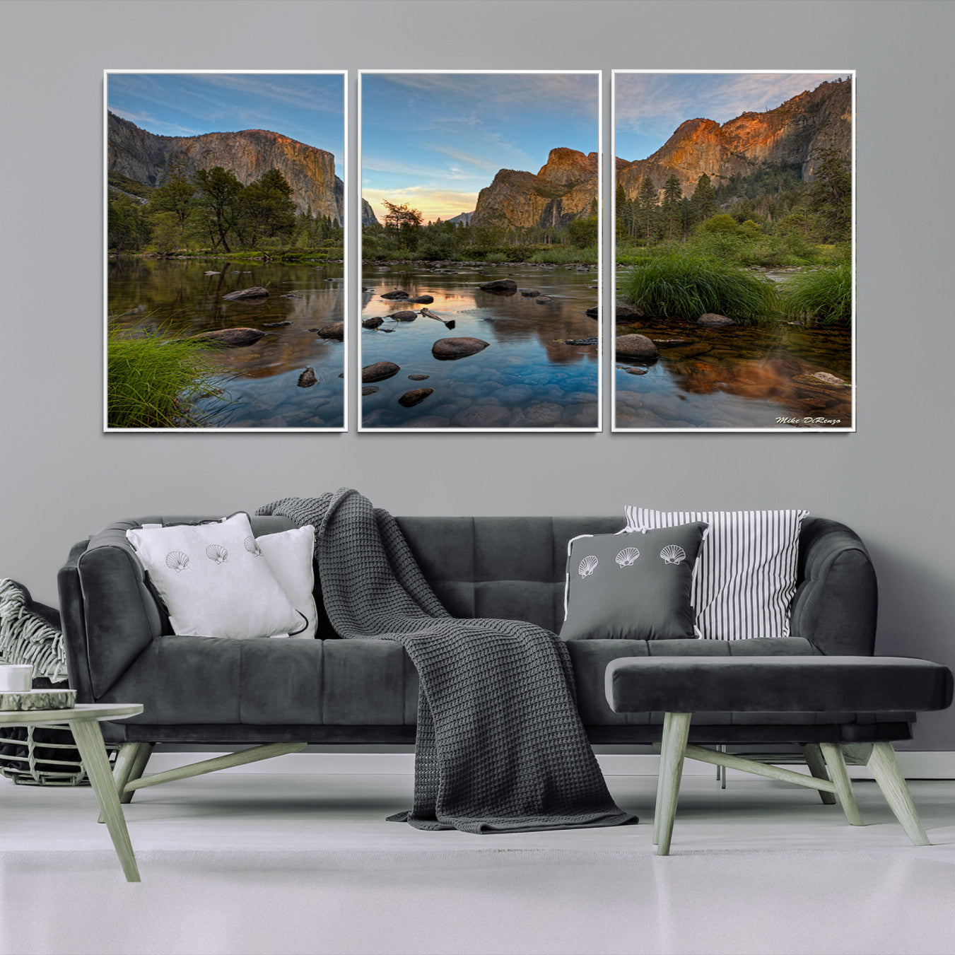 Canvas of Yosemite Valley with El Capitan and sunset reflections in a calm river, perfect for rustic or nature-themed décor.