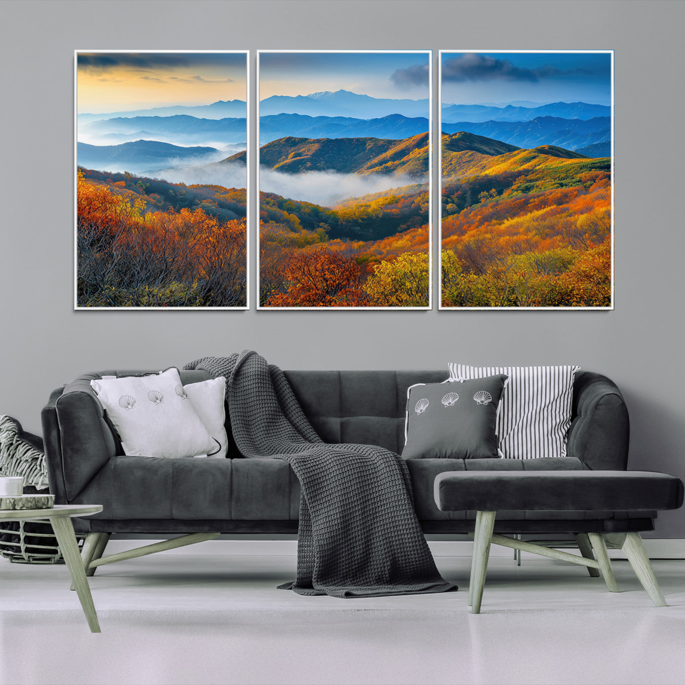86772247-MGV-FC-60X30-3P-Autumn Mountains Wall Art Canvas Print, Autumn Mountain Foggy Landscape Wall Art Canvas Print,