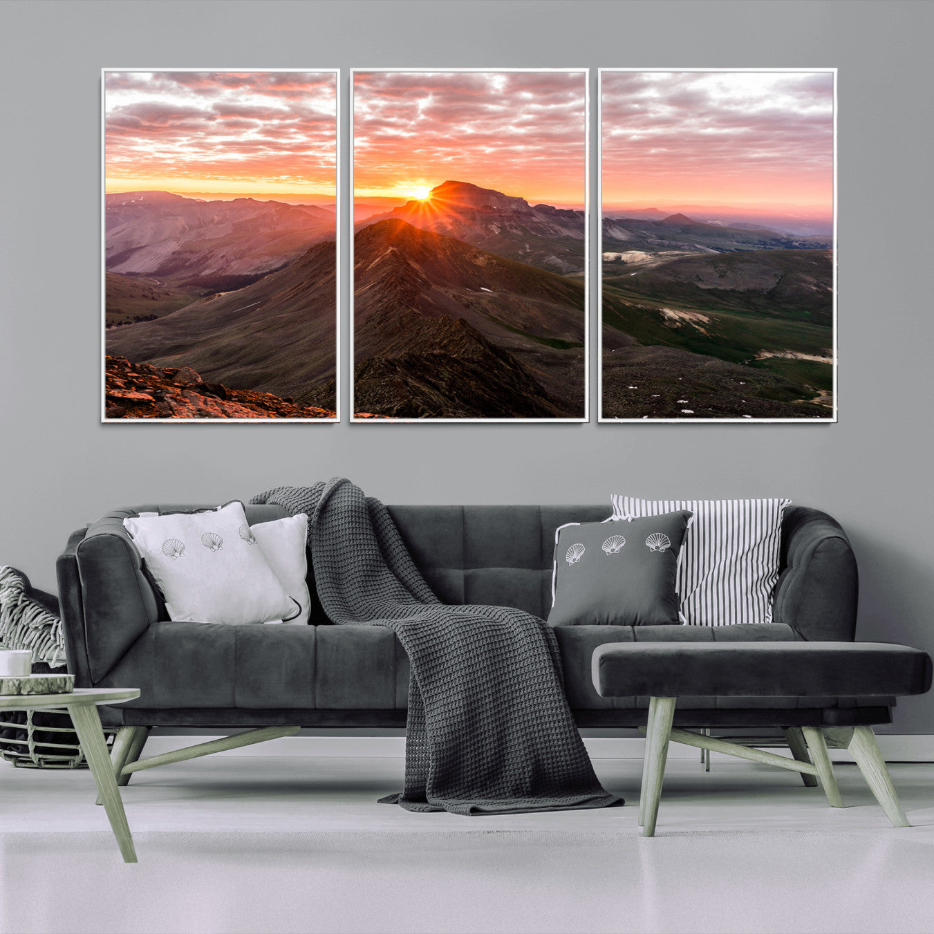 MGV-FC-60X30-3P - Majestic Sunrise Wall Art – Canvas Print of Rugged Mountain Peaks, Vibrant Sky, Serene Landscape, Nature Decor for Home or Office