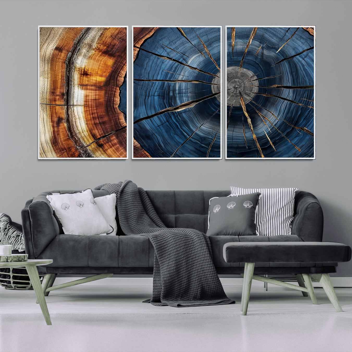 45268471-MGV-CV-36X24-Framed Abstract Tree Ring Wall Art Print Natural Rustic Wood Texture Canvas Print Wood Tree Stump Decor Home, Office