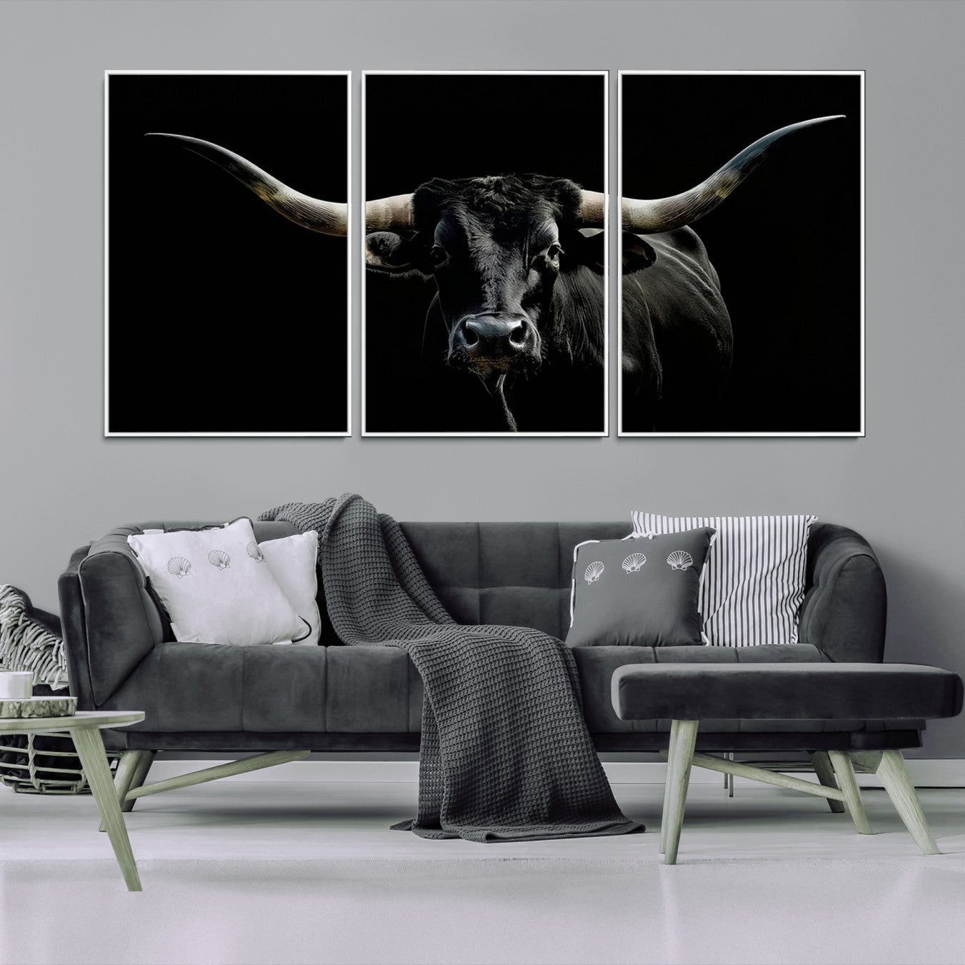 -Texas Black Bull Wall Art Print, Longhorn Bull Canvas Wall Art