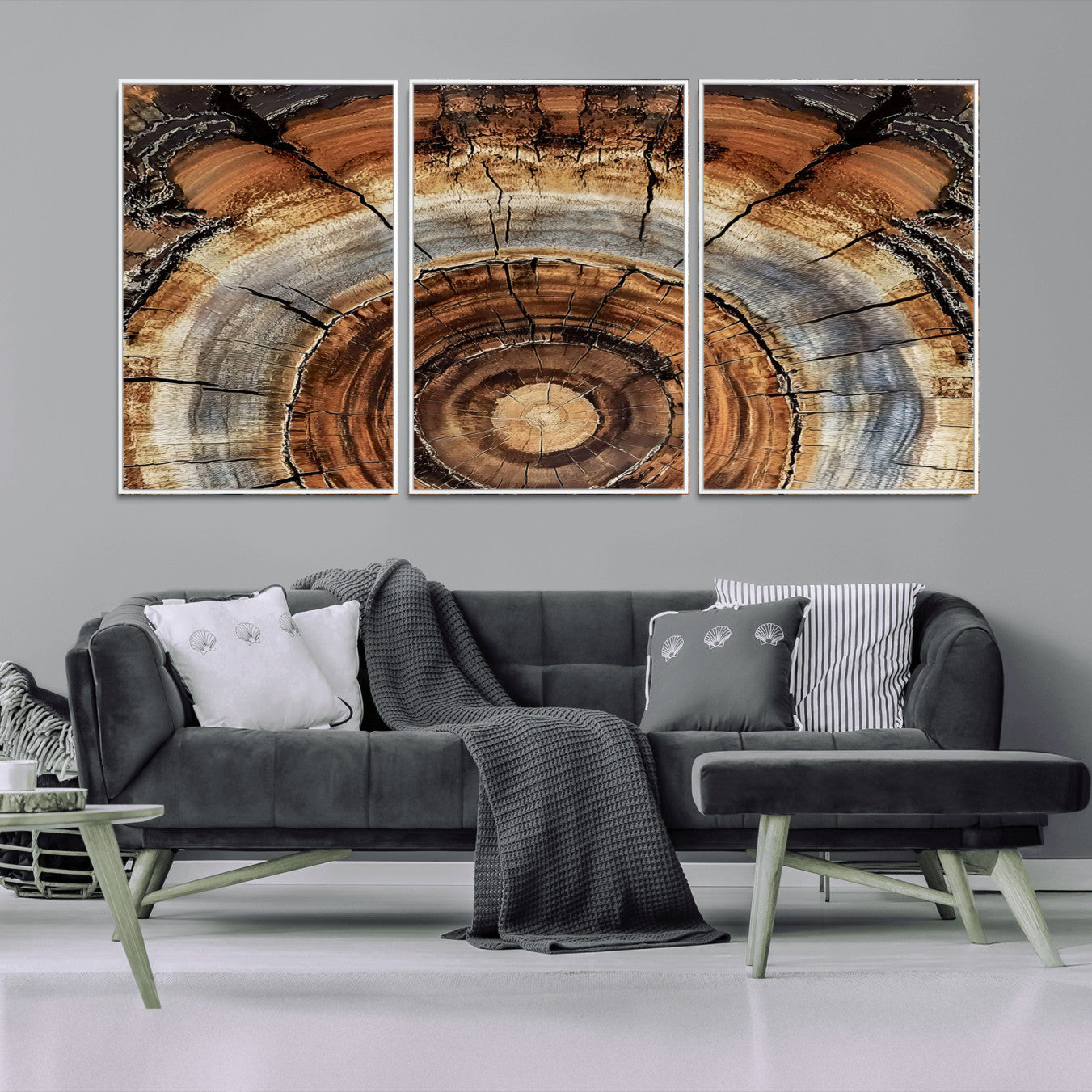 -Tree Rings Wall Art Canvas Print, Framed Wood Texture Art Picture Print, Rustic Pattern Perfect Rustic Organic Decor Artwork