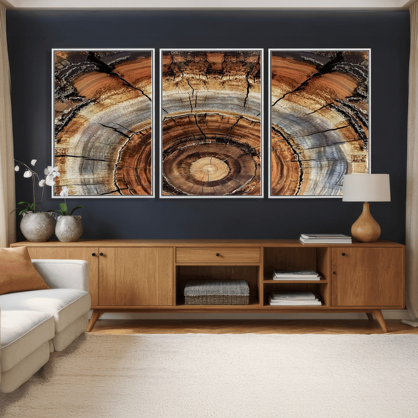 15184146-MGV-CV-36X24 - Tree Rings Wall Art Canvas Print, Framed Wood Texture Art Picture Print, Rustic Pattern Perfect Rustic Organic Decor Artwork