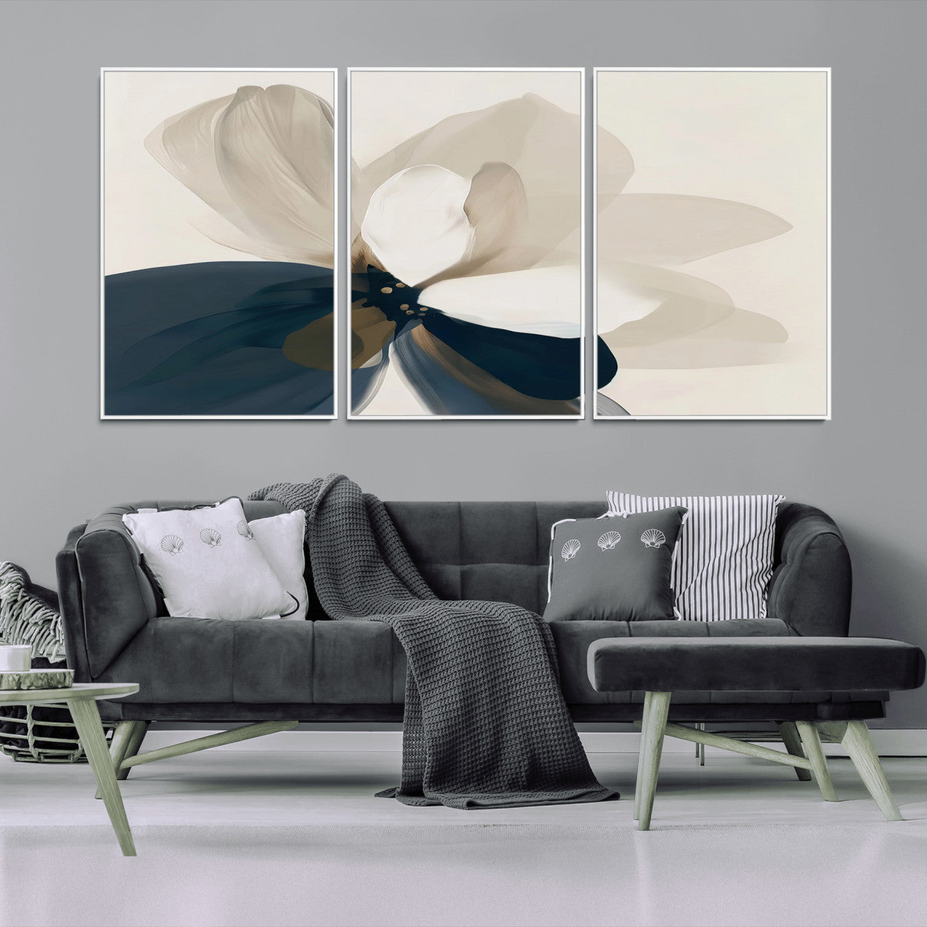 -Minimal Flower Wall Art Canvas Print, Framed Flower Drawing Art Picture Print, Beige Bloom Perfect Modern Botanical Decor Artwork