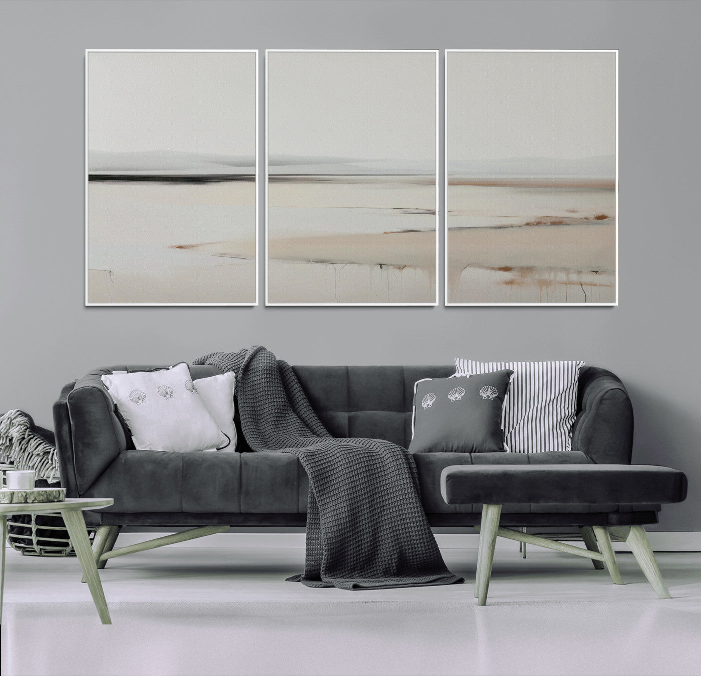 89410095-MGV-CV-36X24-Minimalist Landscape Wall Art Canvas Print – Framed Soft Horizon Abstract Seascape Earthy Tones Artwork for Home Office