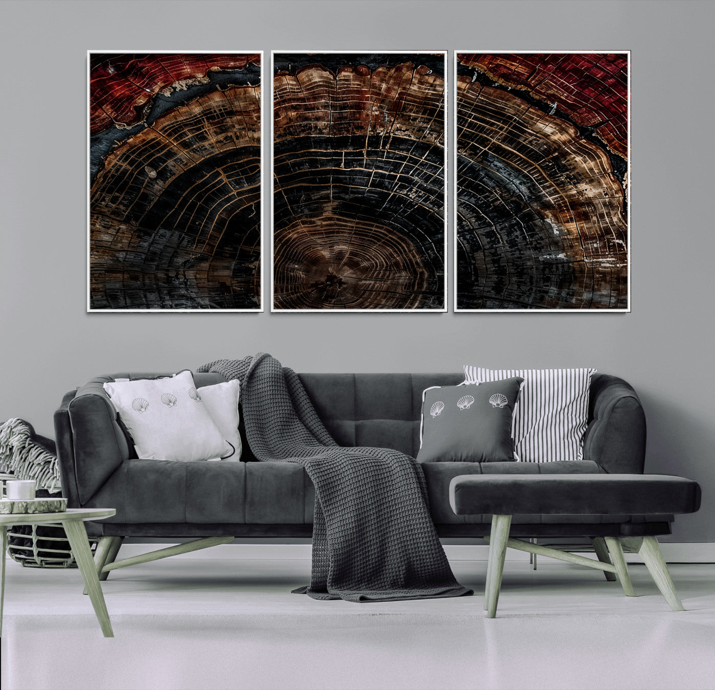 43686762-MGV-CV-36X24-Dark Wood Ring Wall Art Canvas Print – Framed Abstract Tree Rustic Artwork for Home, Office, Living Room