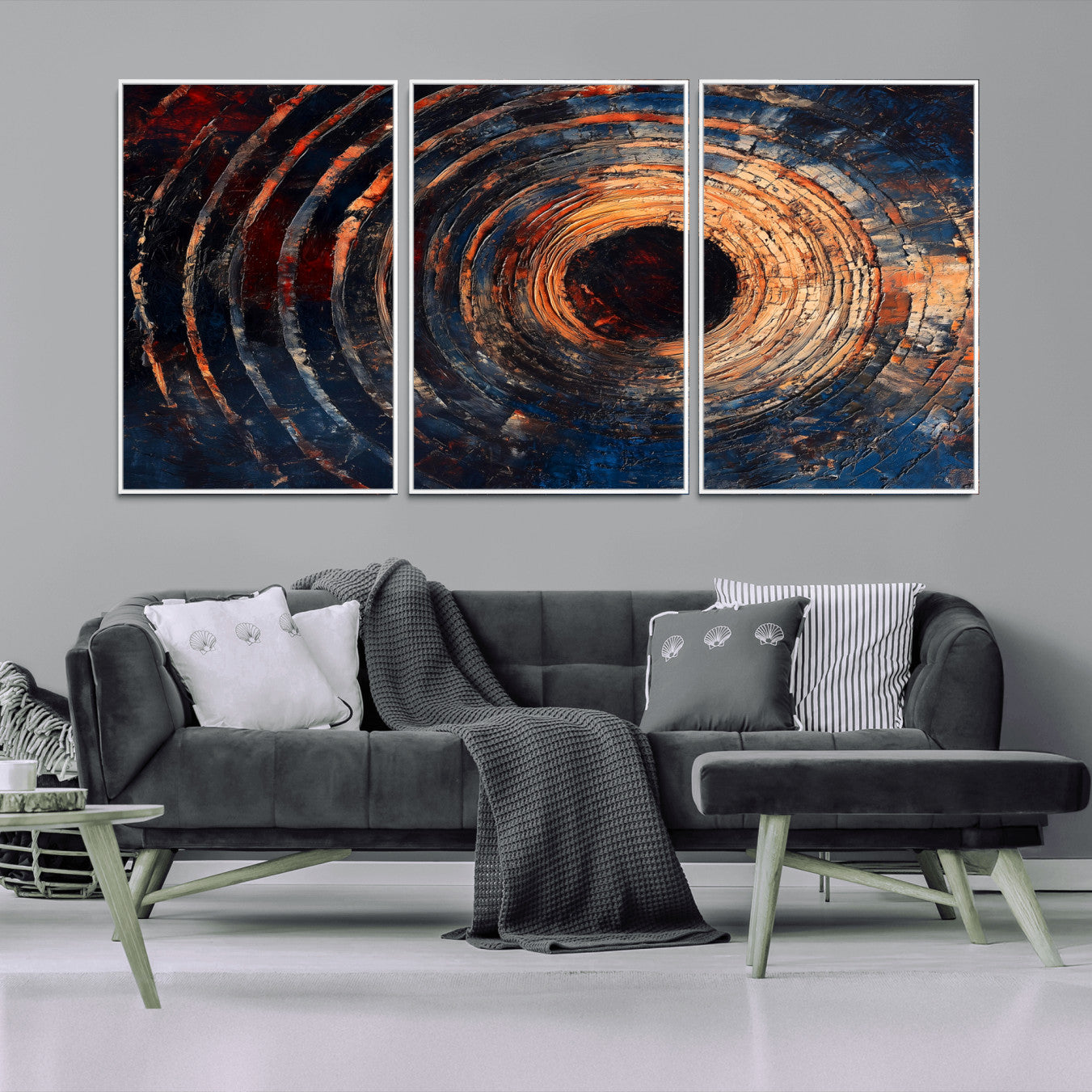 10017879-MGV-FC-60X30-3P_White-Wood Tree Ring Wall Art Canvas Print – Framed Natural Wood Artwork, Rustic Tree Slice Perfect Decor for Home, Office