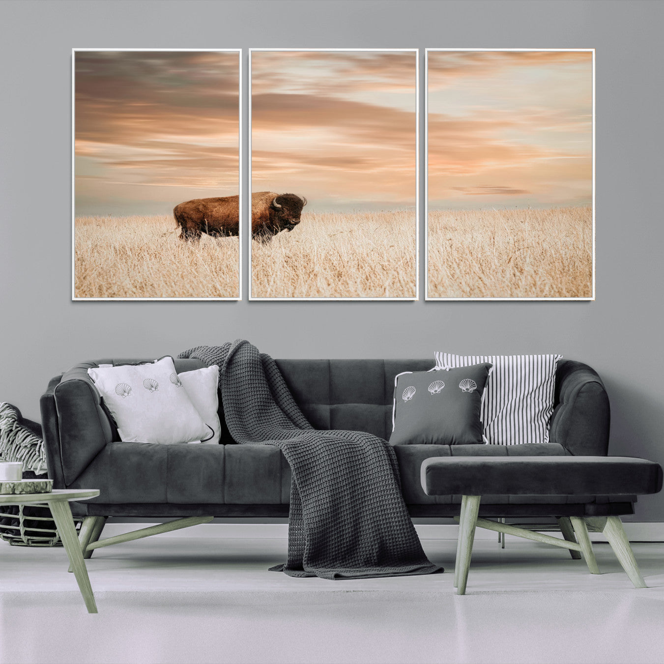 87282289-MGV-CV-36X24-Bison Wall Art Canvas Print – Framed Buffalo Artwork, Western Prairie Scene Perfect Rustic Decor for Home, Office
