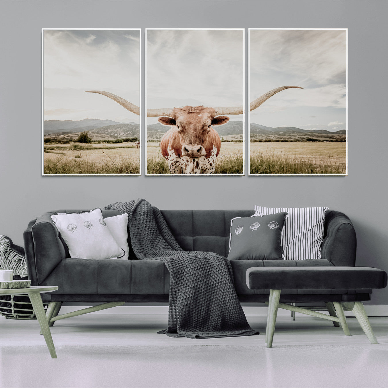 -Texas Longhorn Wall Art Canvas Print, Framed Western Cow Art Picture Print, Rustic Farmhouse Perfect Farmhouse Decor Artwork