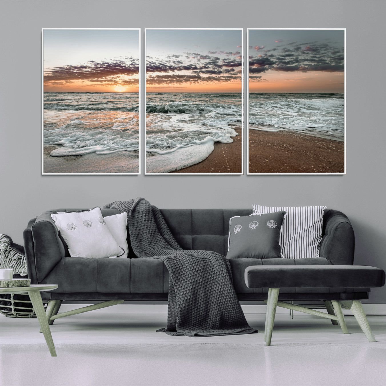 40632752-MGV-CV-36X24-Ocean Sunset Wall Art Canvas Print – Framed Beach Waves Scene with Coastal Artwork for Home, Office, Living Room