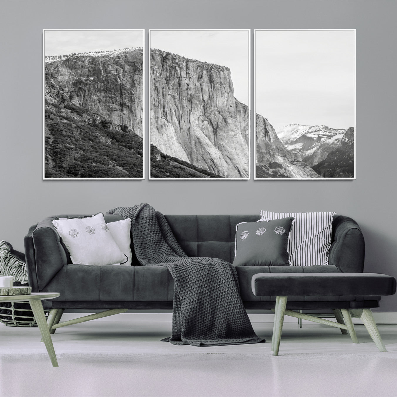 39393420-MGV-FC-60X30-3P-El Capitan Wall Art Canvas Print – Framed Yosemite Cliff Monochrome Mountain Landscape Nature Artwork for Home Office