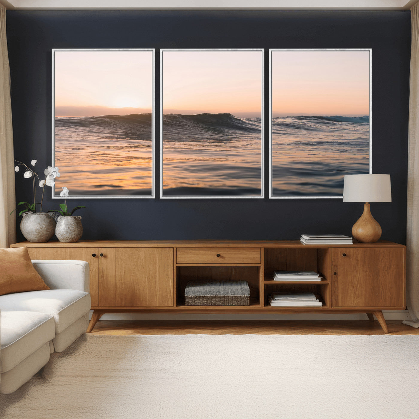 46299358-MGV-CV-36X24 - Golden Sunset Ocean Wall Art – Tranquil Waves & Peaceful Horizon Canvas Print, Soft Light and Evening Glow for Serene Beach, Home or Nature Decor
