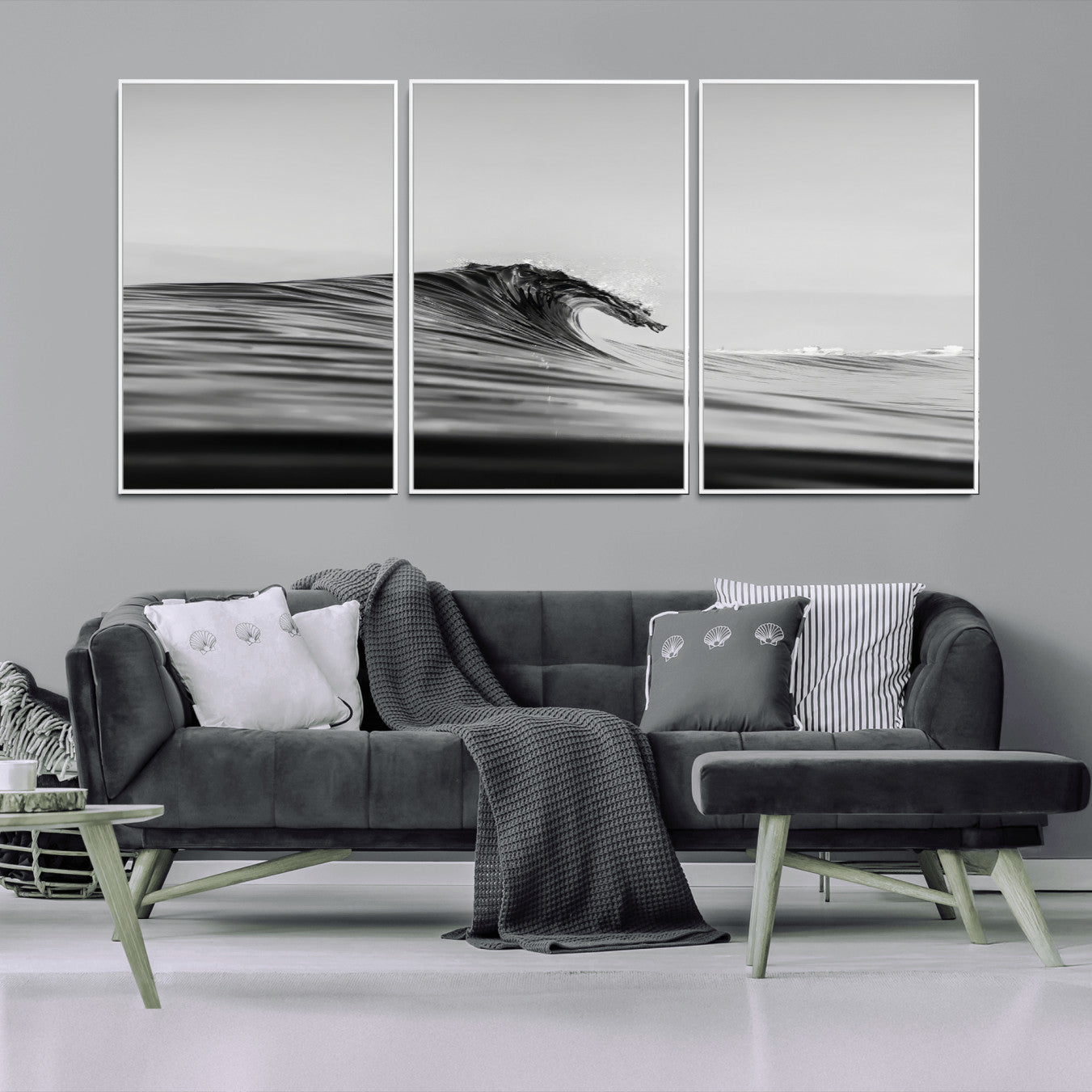 24029476-MGV-CV-36X24-Black Wave Wall Art Canvas Print – Framed Abstract Surf Minimalist Ocean Modern Coastal Seascape Artwork for Home Office