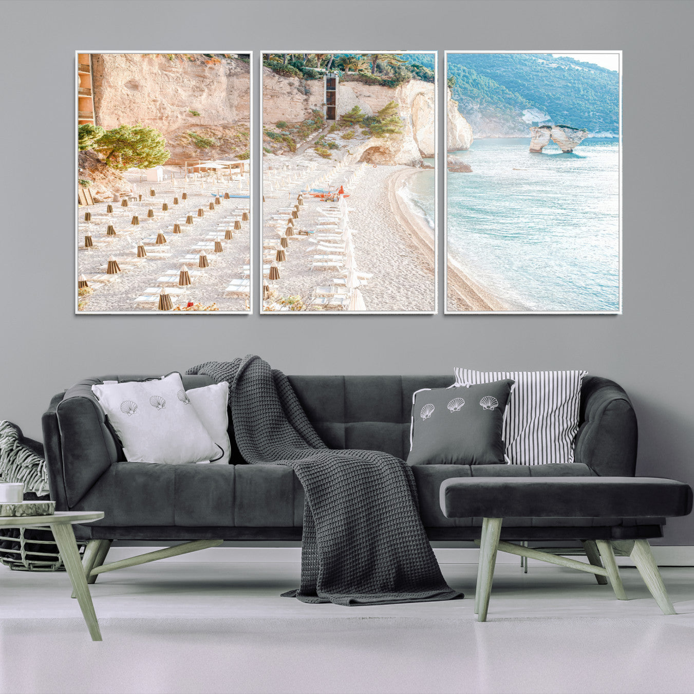 84816639-MGV-FC-60X30-3P-Beach Wall Art Canvas Print, Framed Coastal Art Picture Print, Summer Shore Perfect Coastal Decor