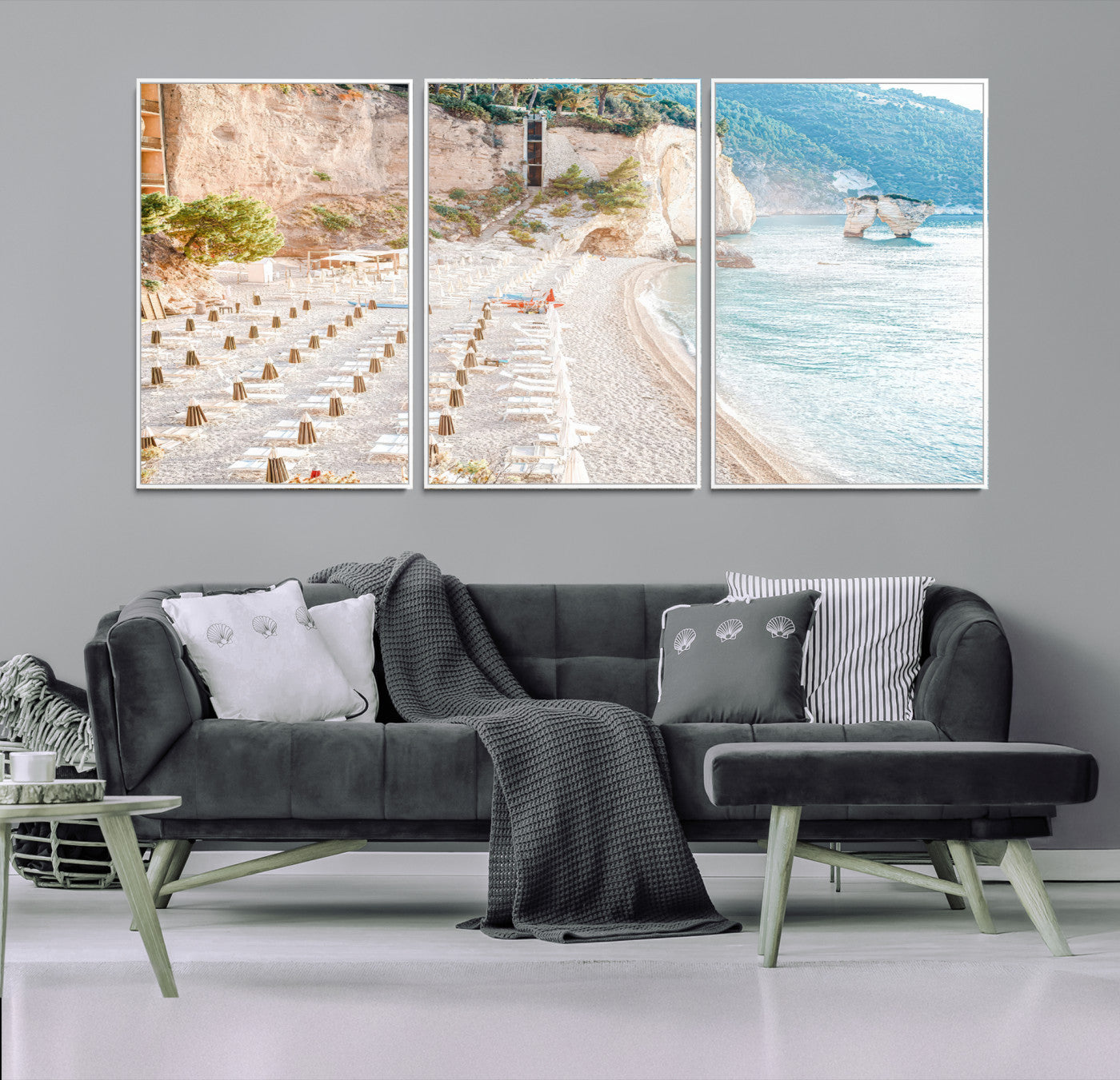 84816639-MGV-FC-60X30-3P-Beach Wall Art Canvas Print, Framed Coastal Art Picture Print, Summer Shore Perfect Coastal Decor