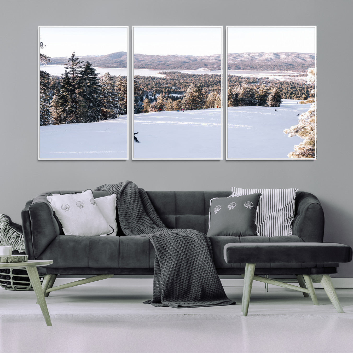 79857868-MGV-FC-60X30-3P-Snowy Mountain Wall Art Canvas Print, Framed Ski Slope Art Picture Print, Winter Forest Perfect
