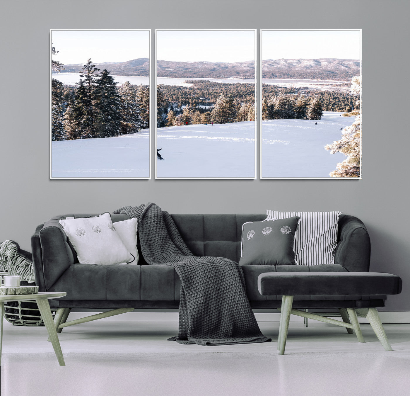 79857868-MGV-FC-60X30-3P-Snowy Mountain Wall Art Canvas Print, Framed Ski Slope Art Picture Print, Winter Forest Perfect