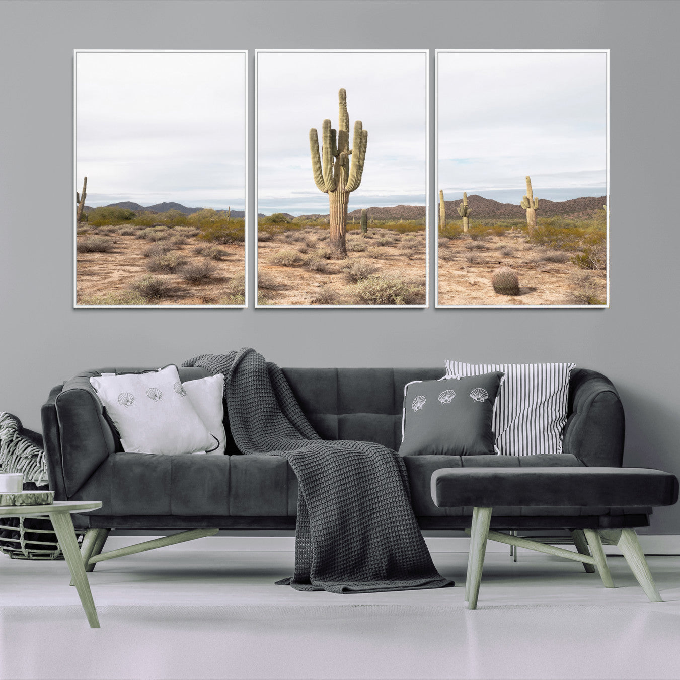 MGV-FC-60X30-3P - Saguaro Cactus Wall Art Canvas Print, Framed Desert Cactus Art Picture Print, Earthy Desert Perfect Southwestern Boho Decor Artwork