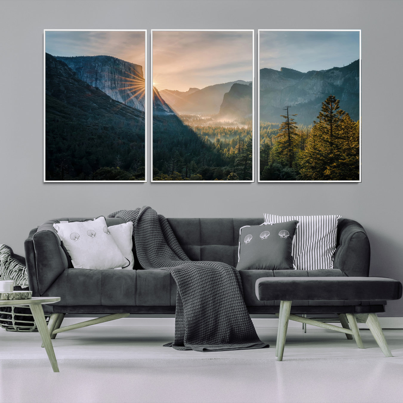 51605481-MGV-FC-60X30-3P-Yosemite Valley Wall Art Canvas Print – Framed Mountain Landscape National Park Scenic Nature Artwork for Home Office
