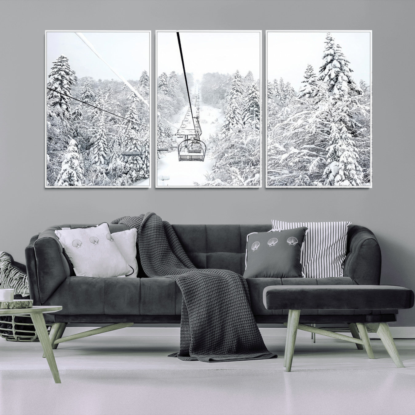 MGV-FC-60X30-3P - Winter Snow Ski Lift Wall Art Canvas Print Winter Trees Print