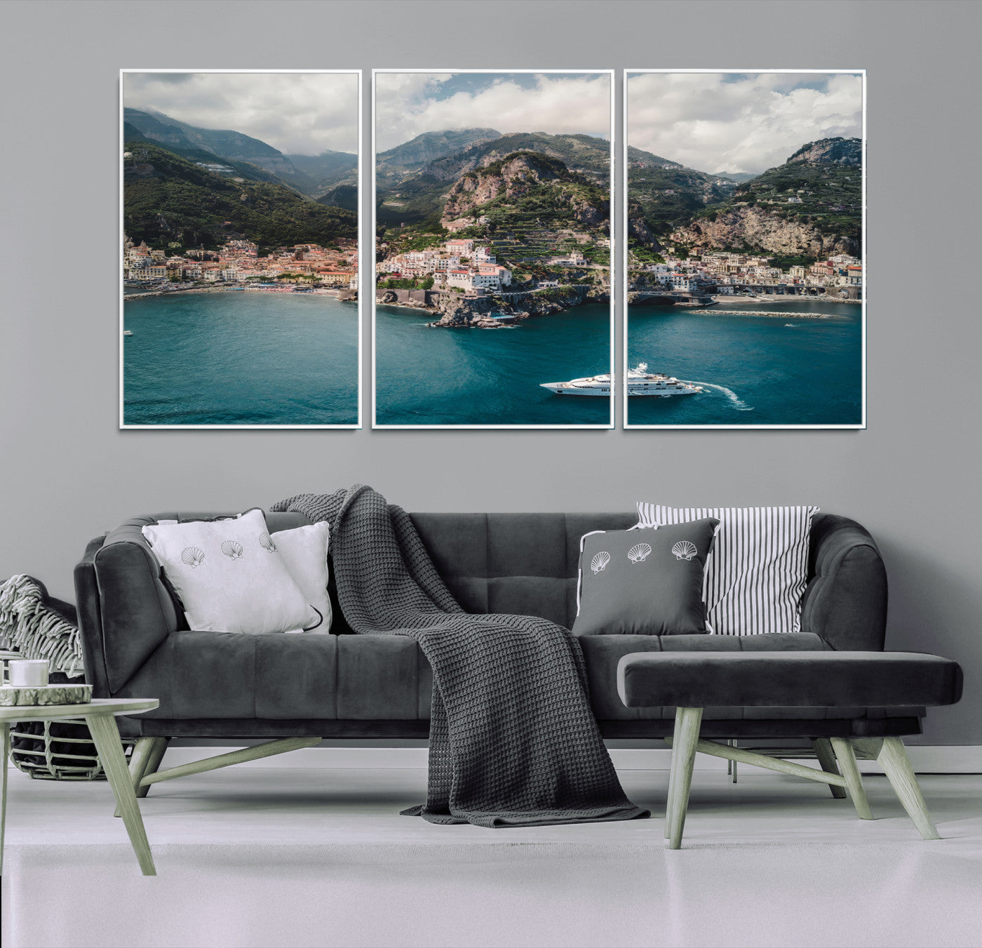 20321590-MGV-CV-36X24-Amalfi Coast Wall Art – Framed Italian Seaside Canvas Artwork, Mediterranean Landscape Design, Coastal Decor for Home, Office