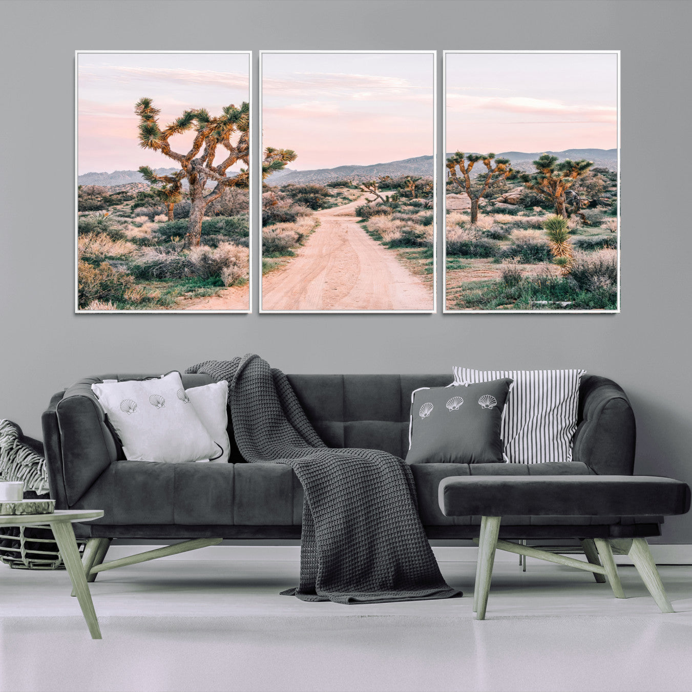 MGV-FC-60X30-3P - Desert Trail Wall Art – Canvas Print of Joshua Trees & Sunset Glow, Sandy Path Wilderness, Scenic Nature Escape Decor for Living Room, Office or Bedroom