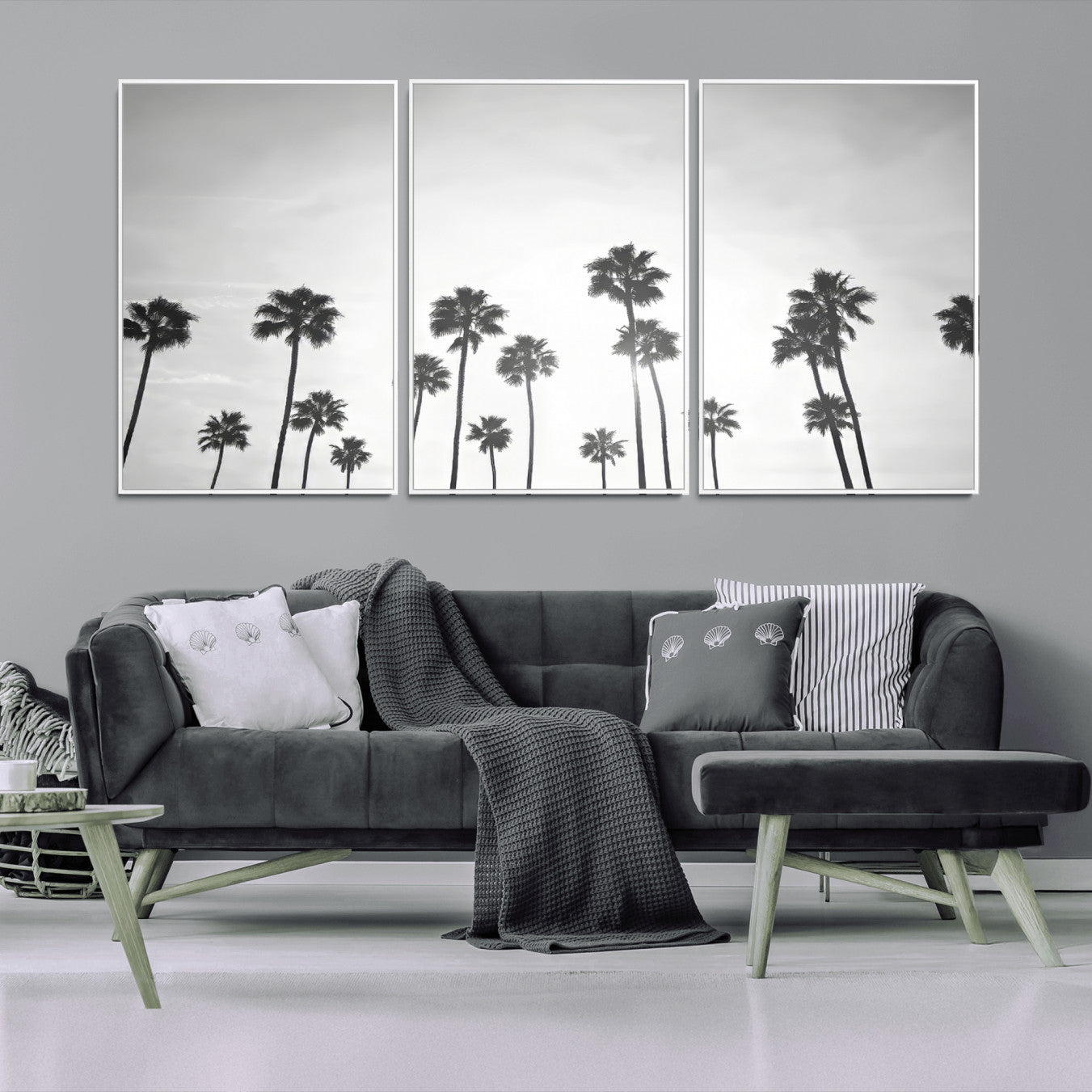 62298277-MGV-CV-36X24-Monochrome Palms Wall Art Canvas Print – Framed Minimalist Silhouetted Trees Artwork for Home, Office, Living Room